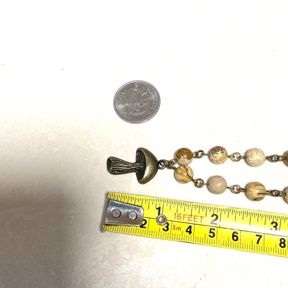 Genuine Yellow Picture Jasper Short Necklace, Bronze Slim Mushroom + Gemstone - Picture 13 of 15